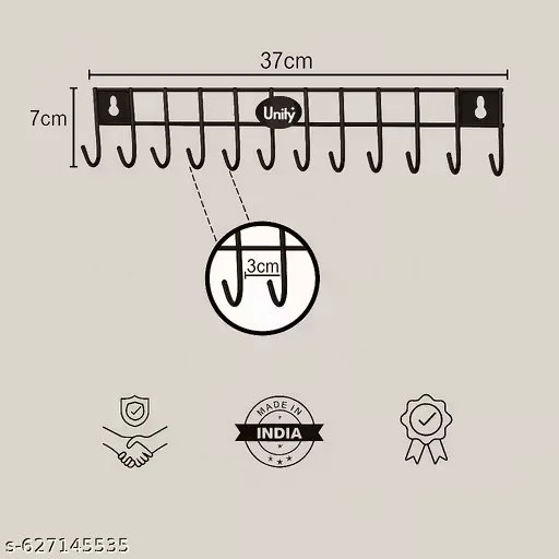 Kitchen Wall Hooks for Hanging 12 Hooks Wall Mounted Rack 2 Pcs Black Multipurpose Kitchen Organizer Stand for Spoons Pans Ladles Bathroom Hanger Heavy Duty Plastic Storage Rack India image 3