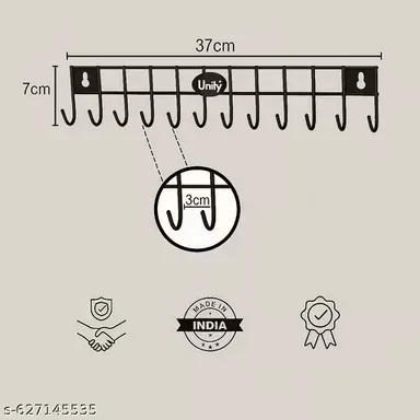 Kitchen Wall Hooks for Hanging 12 Hooks Wall Mounted Rack 2 Pcs Black Multipurpose Kitchen Organizer Stand for Spoons Pans Ladles Bathroom Hanger Heavy Duty Plastic Storage Rack India thumbnail 2