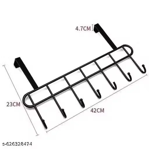 Over The Door 7 Hook Hanger Rack Black No Drill Door Organizer for Clothes Towels Bags Belts Stainless Steel Heavy Duty Bathroom Bedroom Kitchen Storage Hook image 3