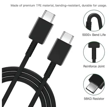 68W Fast Charging Type C to Type C Cable | USB C PD Turbo Charge Cable | 1 Meter Fast Data Sync Charging Wire for Android Mobile, Tablet & Laptop thumbnail 1
