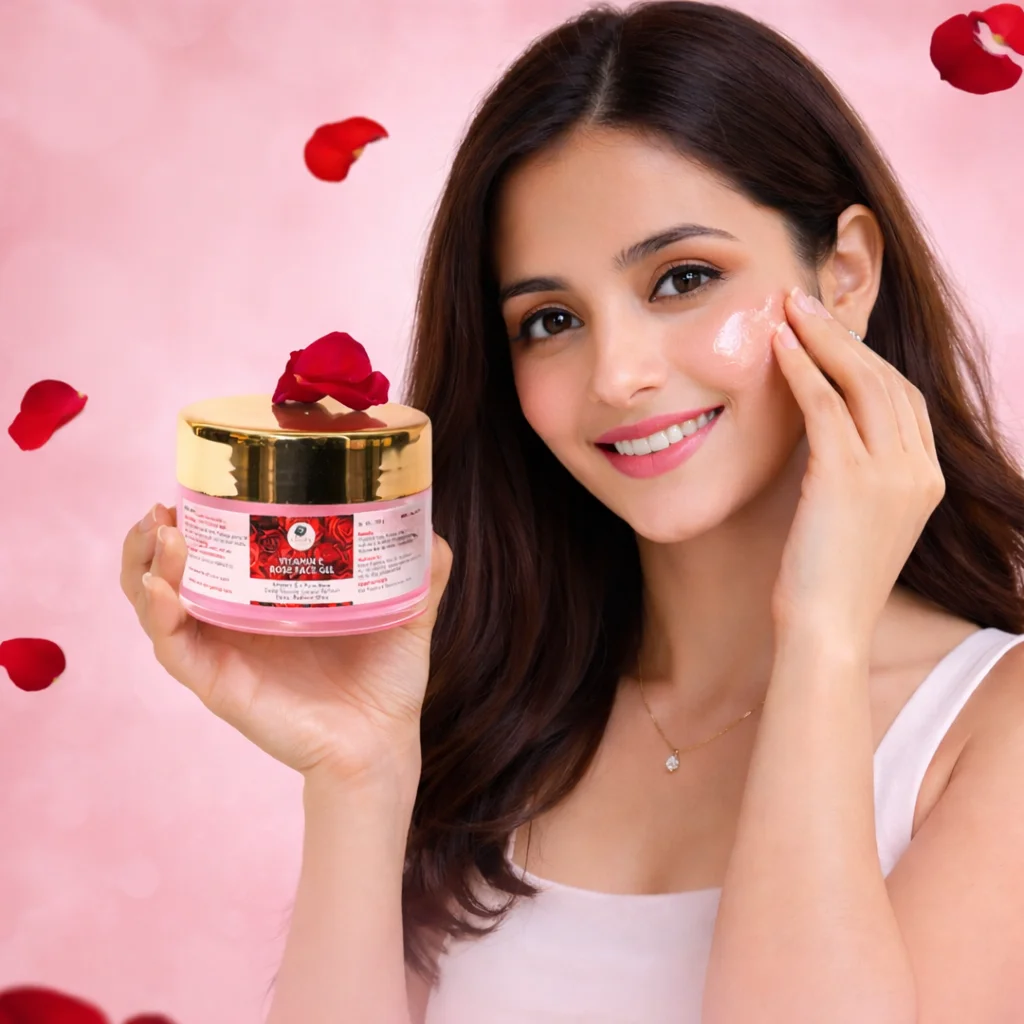 Veora Organics Vitamin E Rose Face Gel | Hydrating & Anti Ageing Gel with Pure Rose Extract | Deep Nourishing Moisturizer for Skin Brightening, Wrinkle Care & Glow | Lightweight Face Gel | 100g image 3