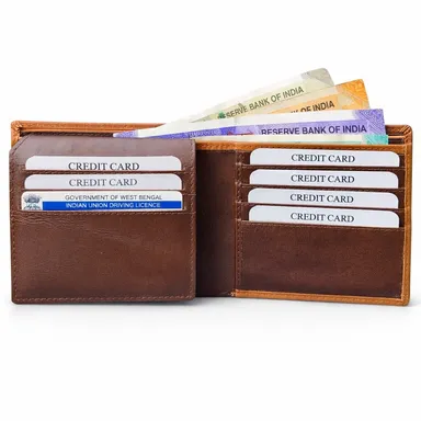 Premium SATAHAN LEATHER Brown Leather Wallet for Men and Women - Stylish, Durable, Embossed Logo - Classic Design for Everyday Use, Compact & Functional thumbnail 1