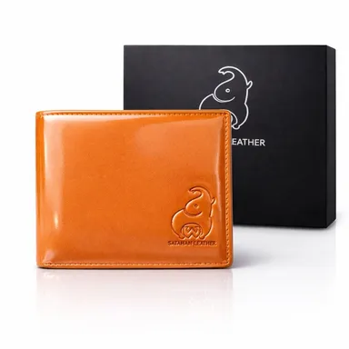 Premium SATAHAN LEATHER Brown Leather Wallet for Men and Women - Stylish, Durable, Embossed Logo - Classic Design for Everyday Use, Compact & Functional thumbnail 2