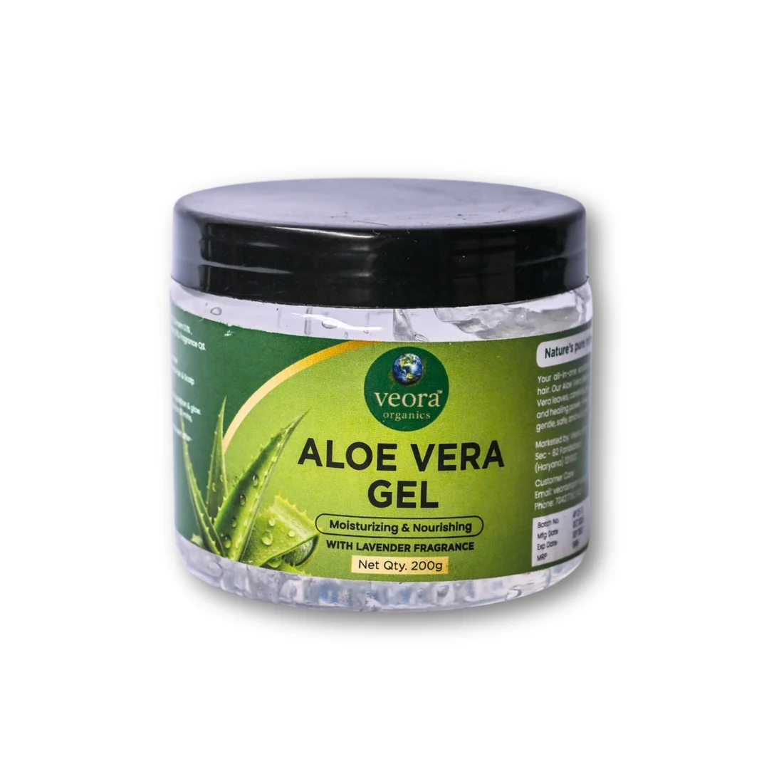 Veora Organics Aloe Vera Gel with Lavender Fragrance | Moisturizing & Nourishing Multipurpose Gel for Face, Skin & Hair | Hydrating Aloe Vera Gel for Soft, Smooth & Healthy Skin | Lightweight Daily Care | 200g image 1