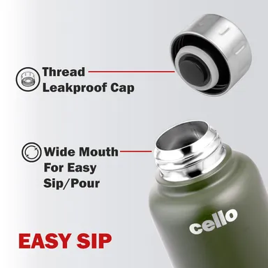 Cello Duro Top 750ml Thermosteel Insulated Flask – Leak-Proof, DTP Coated, Green thumbnail 0