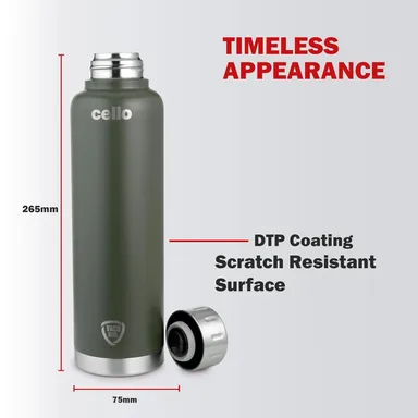 Cello Duro Top 750ml Thermosteel Insulated Flask – Leak-Proof, DTP Coated, Green thumbnail 1