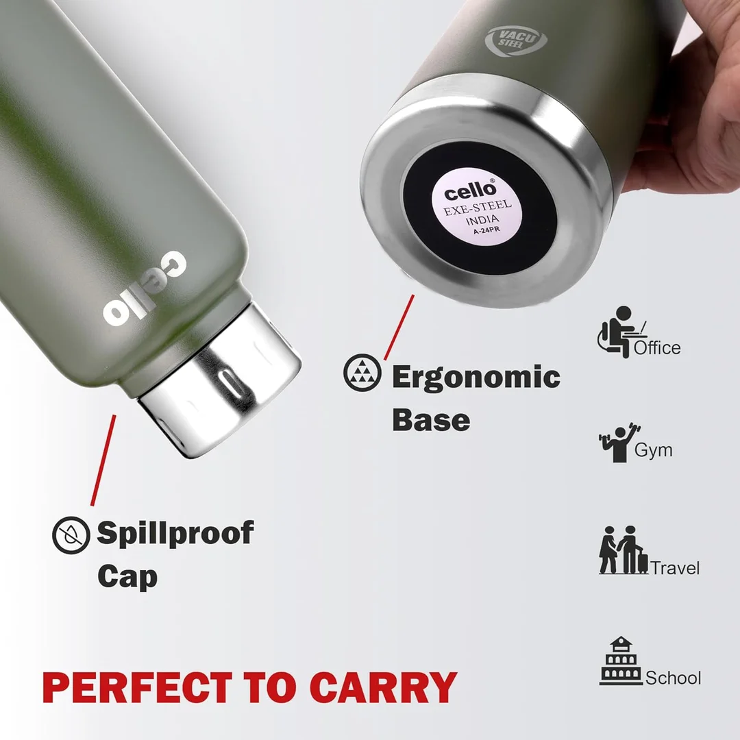 Cello Duro Top 750ml Thermosteel Insulated Flask – Leak-Proof, DTP Coated, Green image 5