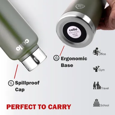 Cello Duro Top 750ml Thermosteel Insulated Flask – Leak-Proof, DTP Coated, Green thumbnail 4