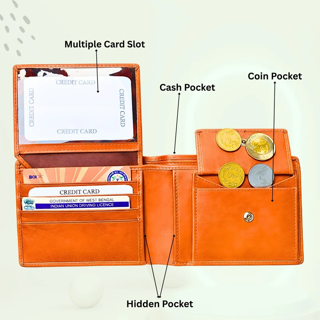 Sathaan Leather Genuine RFID Blocking Wallet for Men, Tan Leather, Multiple Card Slots, Durable and Stylish Slim Wallet with Currency Compartment image 2