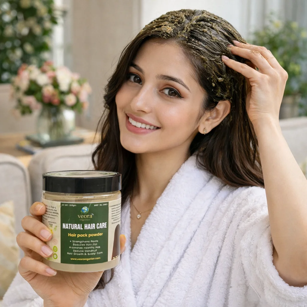 Veora Organics Natural Hair Care Powder | 24 Ayurvedic Herbs Hair Pack with Amla, Reetha, Shikakai, Brahmi & Bhringraj | Herbal Hair Mask for Hair Growth, Hair Fall Control & Anti-Dandruff | Chemical-Free Scalp Care | 200g image 2