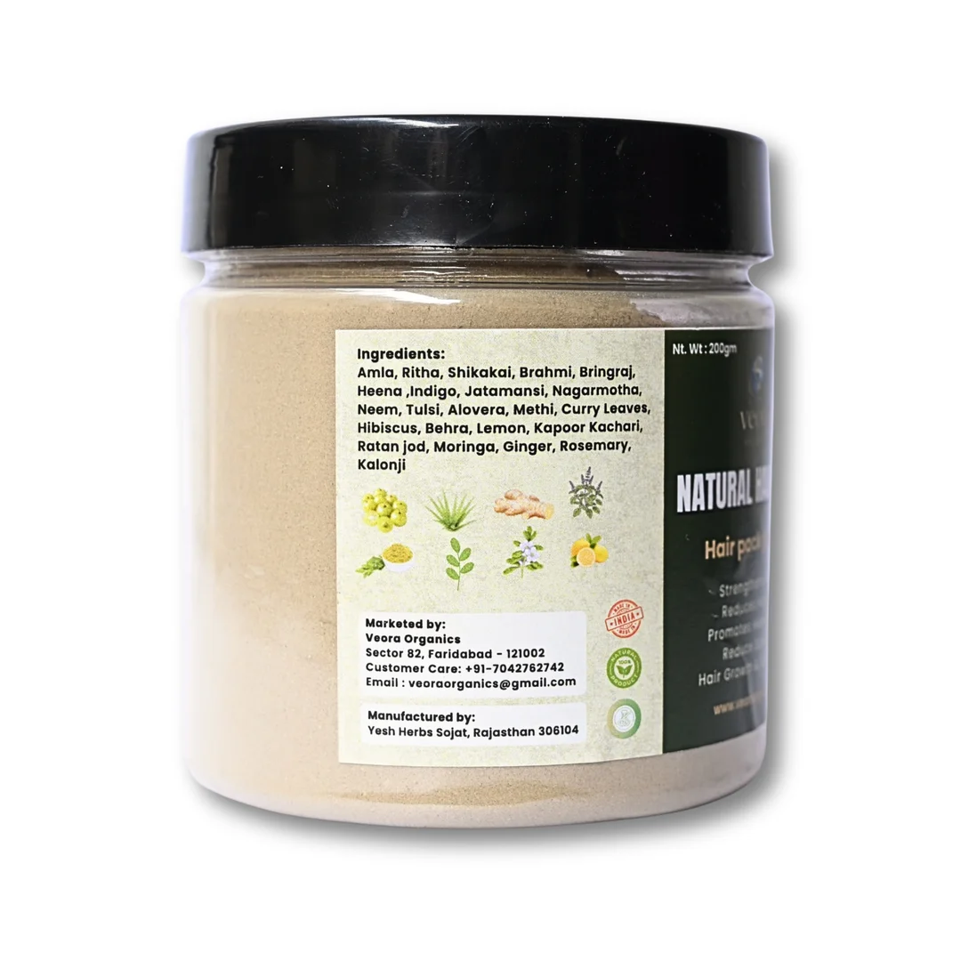 Veora Organics Natural Hair Care Powder | 24 Ayurvedic Herbs Hair Pack with Amla, Reetha, Shikakai, Brahmi & Bhringraj | Herbal Hair Mask for Hair Growth, Hair Fall Control & Anti-Dandruff | Chemical-Free Scalp Care | 200g image 4