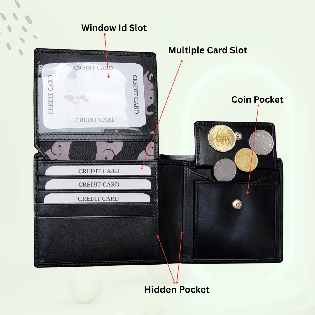 Premium Black Leather Wallet with Elephant Logo | Slim Wallet for Men | High-Quality Leather with RFID Protection | Stylish Wallet for Daily Use" image 2