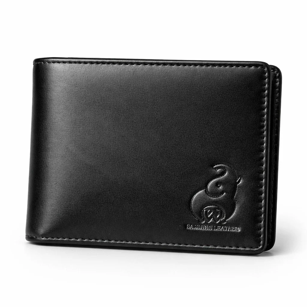 Premium Black Leather Wallet with Elephant Logo | Slim Wallet for Men | High-Quality Leather with RFID Protection | Stylish Wallet for Daily Use" image 1
