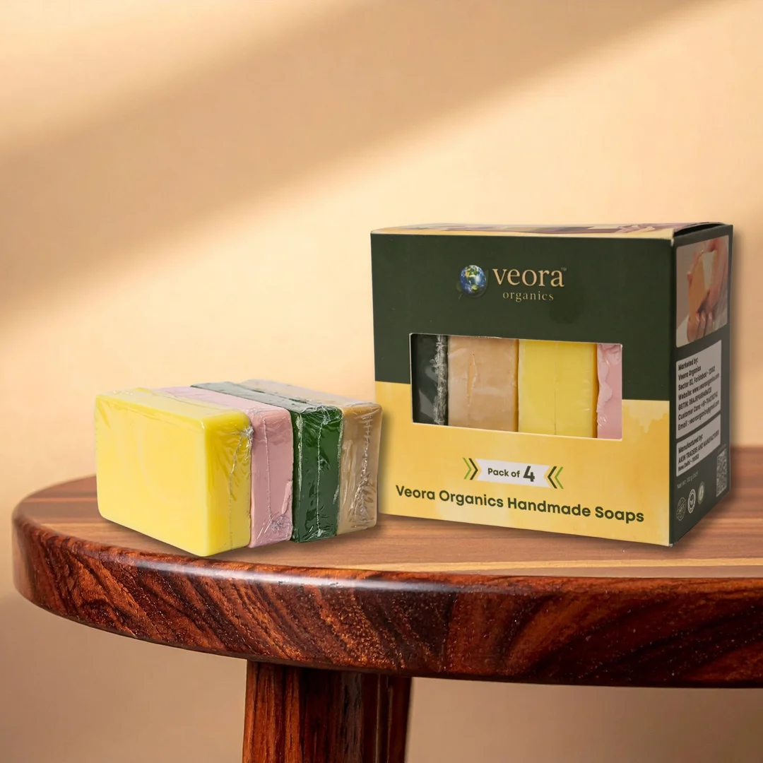 Veora Organics Handmade Soap Combo Pack | Natural Bath Soap with Haldi, Calamine, Aloe Vera & Multani Mitti | Chemical-Free Herbal Soap for Skin Cleansing & Nourishment | Suitable for All Skin Types | 100g Each (Pack of 4) image 4