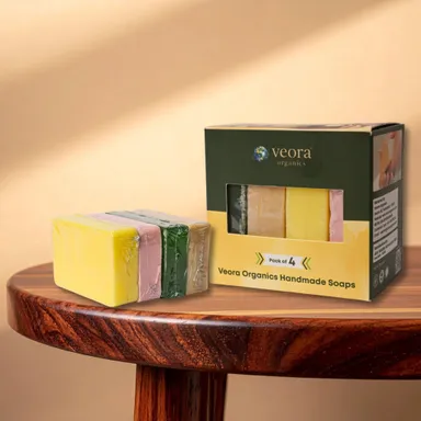 Veora Organics Handmade Soap Combo Pack | Natural Bath Soap with Haldi, Calamine, Aloe Vera & Multani Mitti | Chemical-Free Herbal Soap for Skin Cleansing & Nourishment | Suitable for All Skin Types | 100g Each (Pack of 4) thumbnail 3