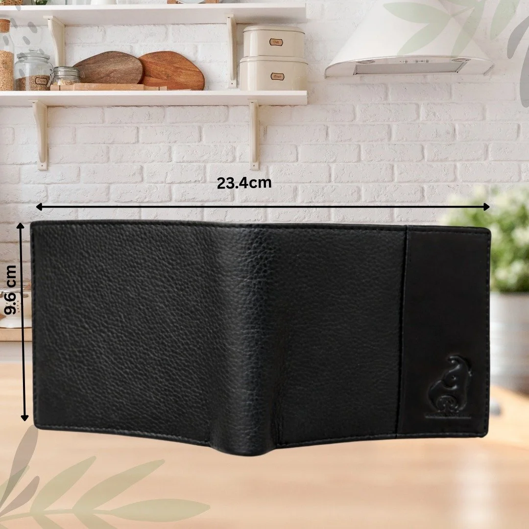 Sajahan Leather Black Leather Wallet, Durable Slim Wallet for Men & Women, Embossed Logo, Compact & Stylish Design, RFID-Blocking Wallet, High-Quality Leather for Everyday Use image 2