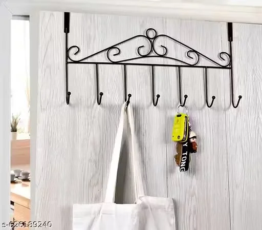 Heavy Duty Over The Door Hook Rack 7 Hook Metal Hanger For Clothes Towels Bags Coats Space Saving Door Organizer For Bedroom Bathroom Entryway Rust Resistant Black image 2