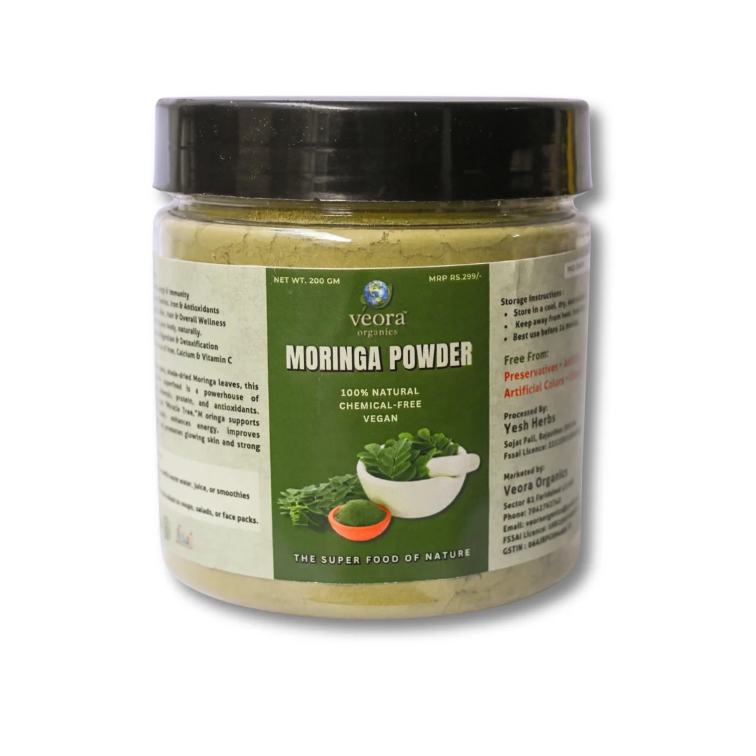 Veora Organics Moringa Powder | 100% Natural Shade-Dried Moringa Leaf Powder | Chemical-Free Vegan Superfood | Rich in Nutrients & Antioxidants | Herbal Supplement for Health & Immunity | 200g image 1