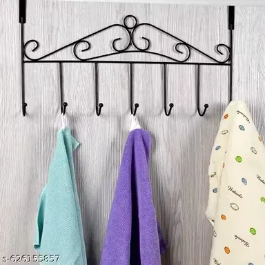 Heavy Duty Over The Door 7 Hook Metal Hanger Rack Black Rust Proof Clothes Towel Bag Coat Organizer Space Saving Door Hooks for Bedroom Bathroom Entryway India thumbnail 1