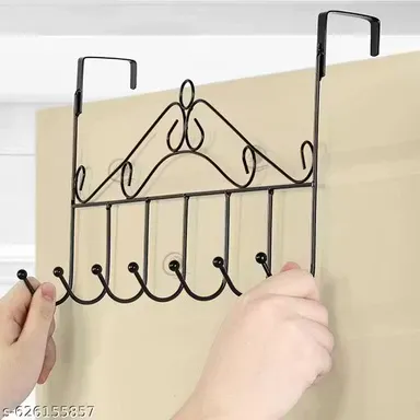 Heavy Duty Over The Door 7 Hook Metal Hanger Rack Black Rust Proof Clothes Towel Bag Coat Organizer Space Saving Door Hooks for Bedroom Bathroom Entryway India thumbnail 2