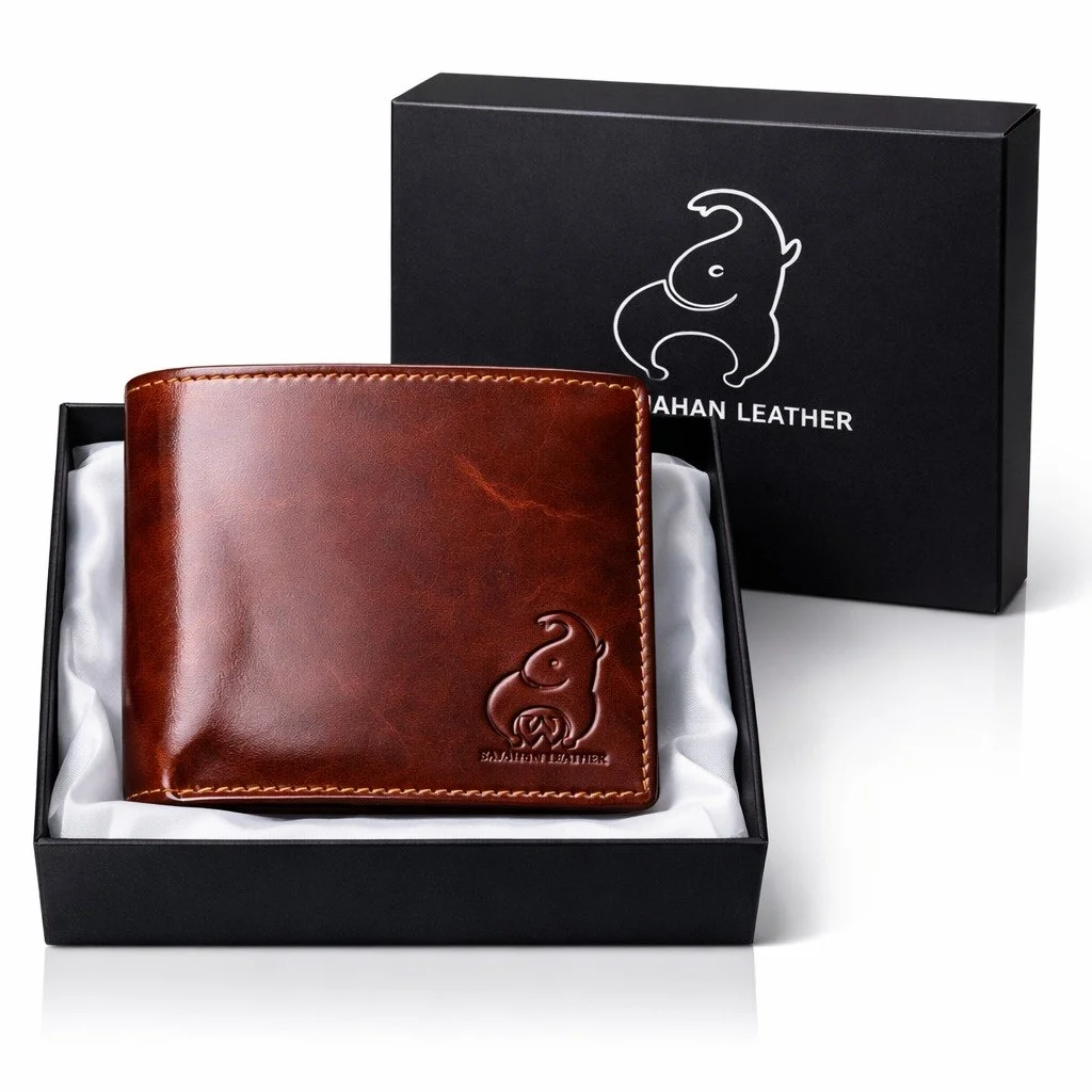 Mahan Leather Brown Leather Wallet for Men – Durable, Stylish, High-Quality Wallet with Embossed Logo – Compact Design for Everyday Use image 1