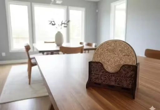 6-Pack Cream-Coloured Wooden Coasters with Intricate Leaf Design, Holder Included – Handcrafted, Non-Slip, Water-Resistant, Rustic Boho Home Décor for Tea, Coffee & Drinks – Durable Wooden Coaster Set for Dining Table & Kitchen" image 4