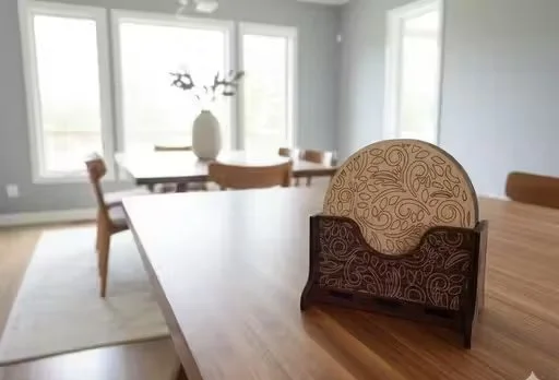 Premium 6‑Pack Wooden Coaster Set with Intricate Leaf Engraved Design and Stand Holder for Dining Table Protection | Rustic Cream Brown Natural Wood Coasters India image 1