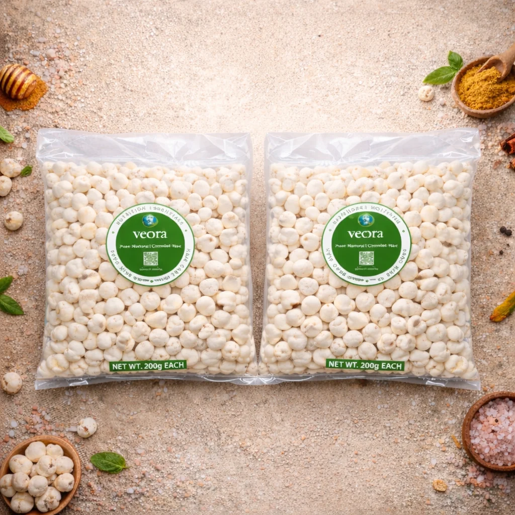 Veora Organics Makhana (Fox Nuts) Combo Pack | Premium A-Grade Natural Phool Makhana | Healthy Roasted Snack | High Protein & Fiber | Gluten-Free Superfood | 200g Each (Pack of 2) image 1