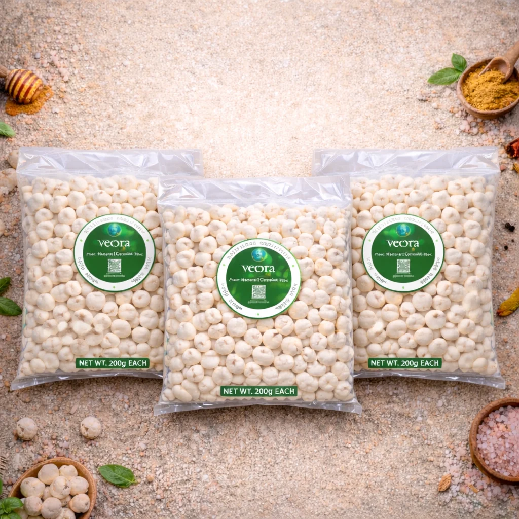 Veora Organics Makhana (Fox Nuts) Combo Pack | Premium A-Grade Natural Phool Makhana | Healthy Roasted Snack | High Protein & Fiber | Gluten-Free Superfood | 200g Each (Pack of 3) image 1