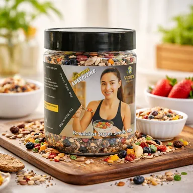 Veora Organics Super Breakfast Seeds Mix | Premium Nuts, Seeds & Dry Fruits Blend | Chia, Flax, Pumpkin, Sunflower Seeds with Almonds, Walnuts & Raisins | High Protein Fiber Superfood | Healthy Breakfast Mix | 300g thumbnail 2