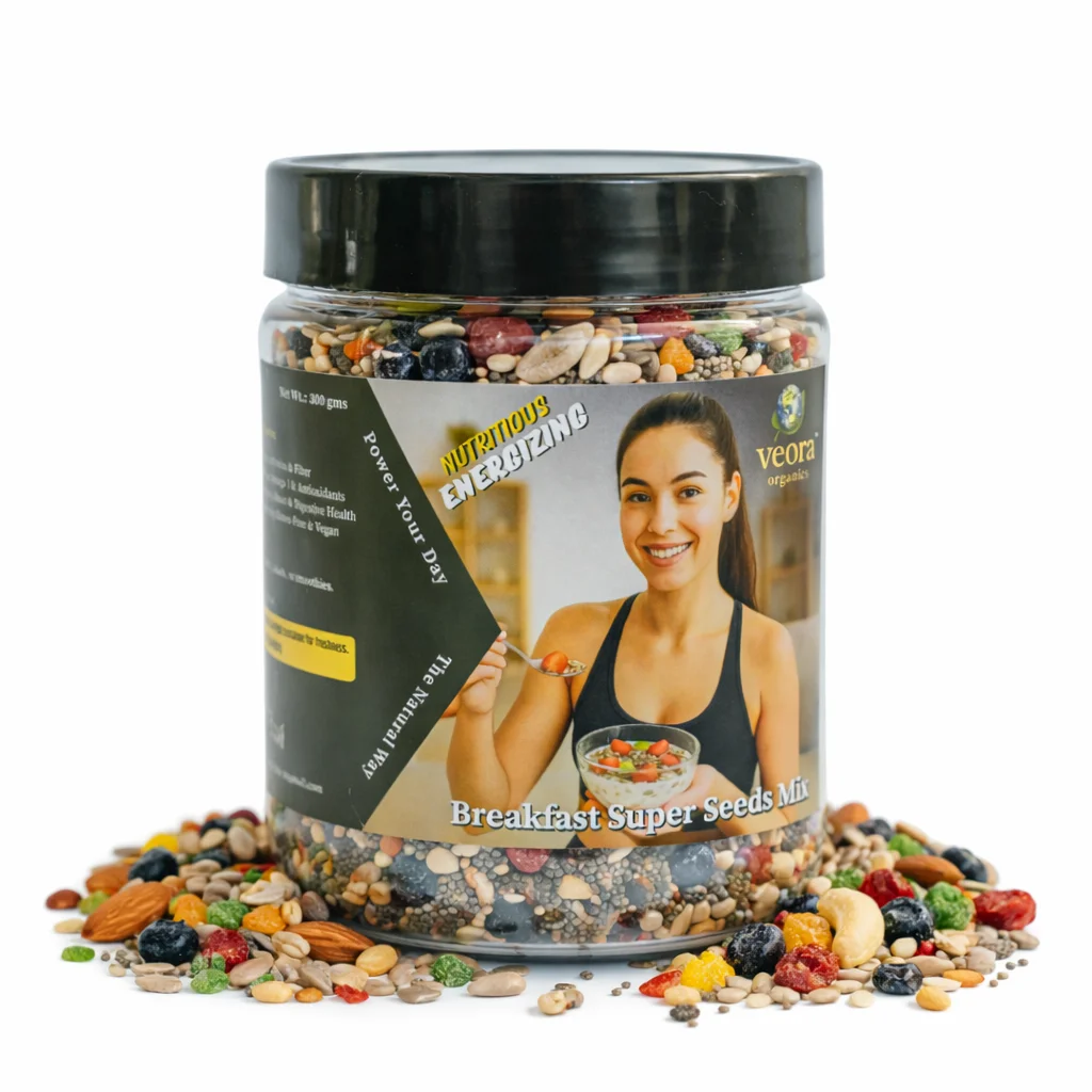Veora Organics Super Breakfast Seeds Mix | Premium Nuts, Seeds & Dry Fruits Blend | Chia, Flax, Pumpkin, Sunflower Seeds with Almonds, Walnuts & Raisins | High Protein Fiber Superfood | Healthy Breakfast Mix | 300g image 1