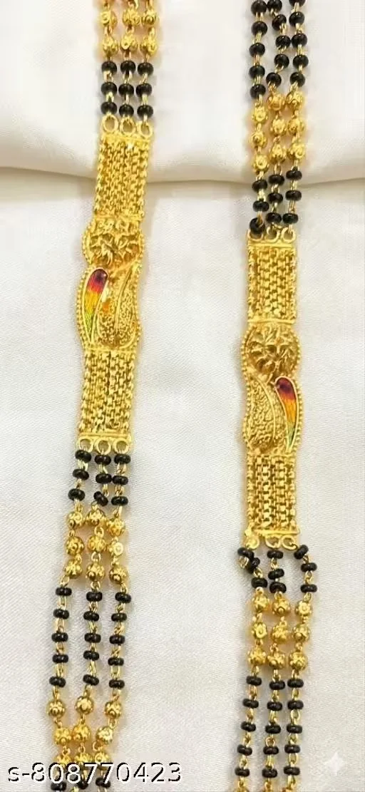 Gold Plated Maharashtrian Style Long Chain Black Beads Mangalsutra for Women Traditional Thali Tanmaniya Necklace Wedding Jewellery Ethnic Daily Wear Mangalsutra image 3