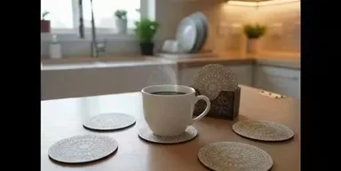 Premium Mandala Cream Ceramic Drink Coaster Set Pack of 6 with Artistic Surface Protection Table Coasters for Home Kitchen Coffee Tea Party Decor Gift thumbnail 1