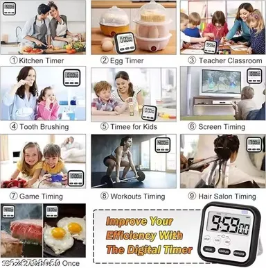 Digital Stopwatch Timer with Large LCD Display 24 Hour Countdown Study Timer Magnetic Kitchen Timer Loud Alarm Flashing Light for Students Cooking Exams Workout Timer India thumbnail 2