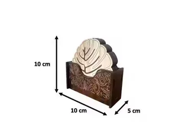 Premium Wooden White Leaf Coaster Set with Holder, 6 Round Tea Coasters for Cups, Mugs | Elegant Inlay Design, Brown Wooden Home & Office Table Decor thumbnail 1