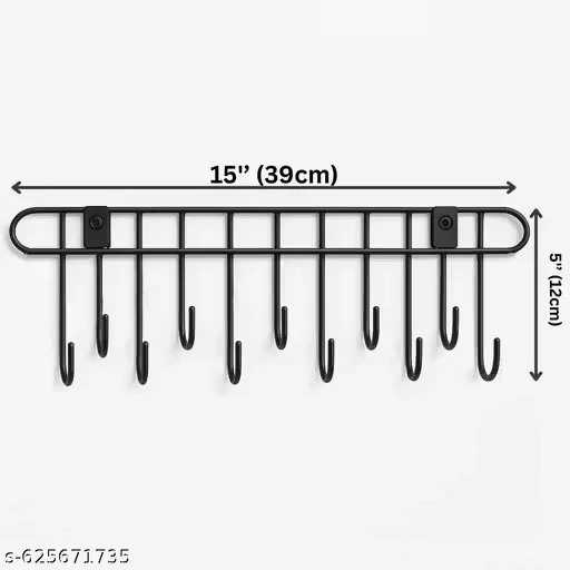No Drill Wall Mounted Kitchen Utensil Hanger Rail with 11 Hooks Heavy Duty Carbon Steel Rack Black Rust Resistant Space Saving Kitchen Organizer for Pots Pans Spoons India image 4