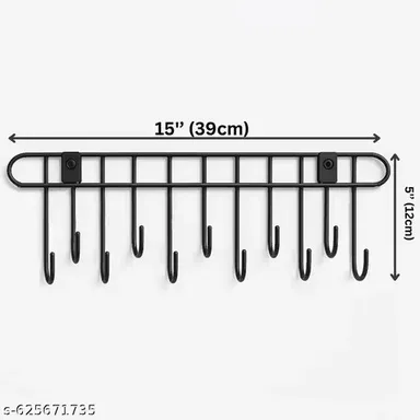 No Drill Wall Mounted Kitchen Utensil Hanger Rail with 11 Hooks Heavy Duty Carbon Steel Rack Black Rust Resistant Space Saving Kitchen Organizer for Pots Pans Spoons India thumbnail 3