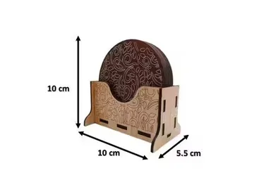 Premium Handcrafted Wooden Engraved Round Coaster Set of 6 with Decorative Holder for Tea Coffee Drinks Table Protection Rustic Art Home Decor Gift thumbnail 1