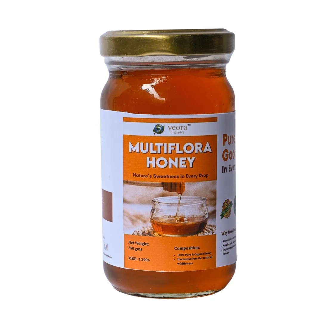 Veora Organics Multiflora Honey | 100% Pure & Natural Raw Honey | Chemical-Free Natural Sweetener | Rich in Antioxidants | Supports Immunity & Digestion | 250g image 1