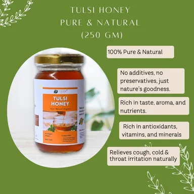 Veora Organics Tulsi Honey | 100% Pure & Natural Honey with Tulsi (Holy Basil) | Raw Unprocessed Honey | Immunity Booster for Cough, Cold & Throat Relief | Natural Sweetener | 250g thumbnail 1
