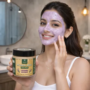 Veora Organics Multani Mitti Face Pack with Lavender | Natural Skin Brightening Face Pack with Banana Powder, Mulethi & Chandan | Oil Control, Tan Removal & Deep Cleansing | Herbal Face Mask | 120g thumbnail 3