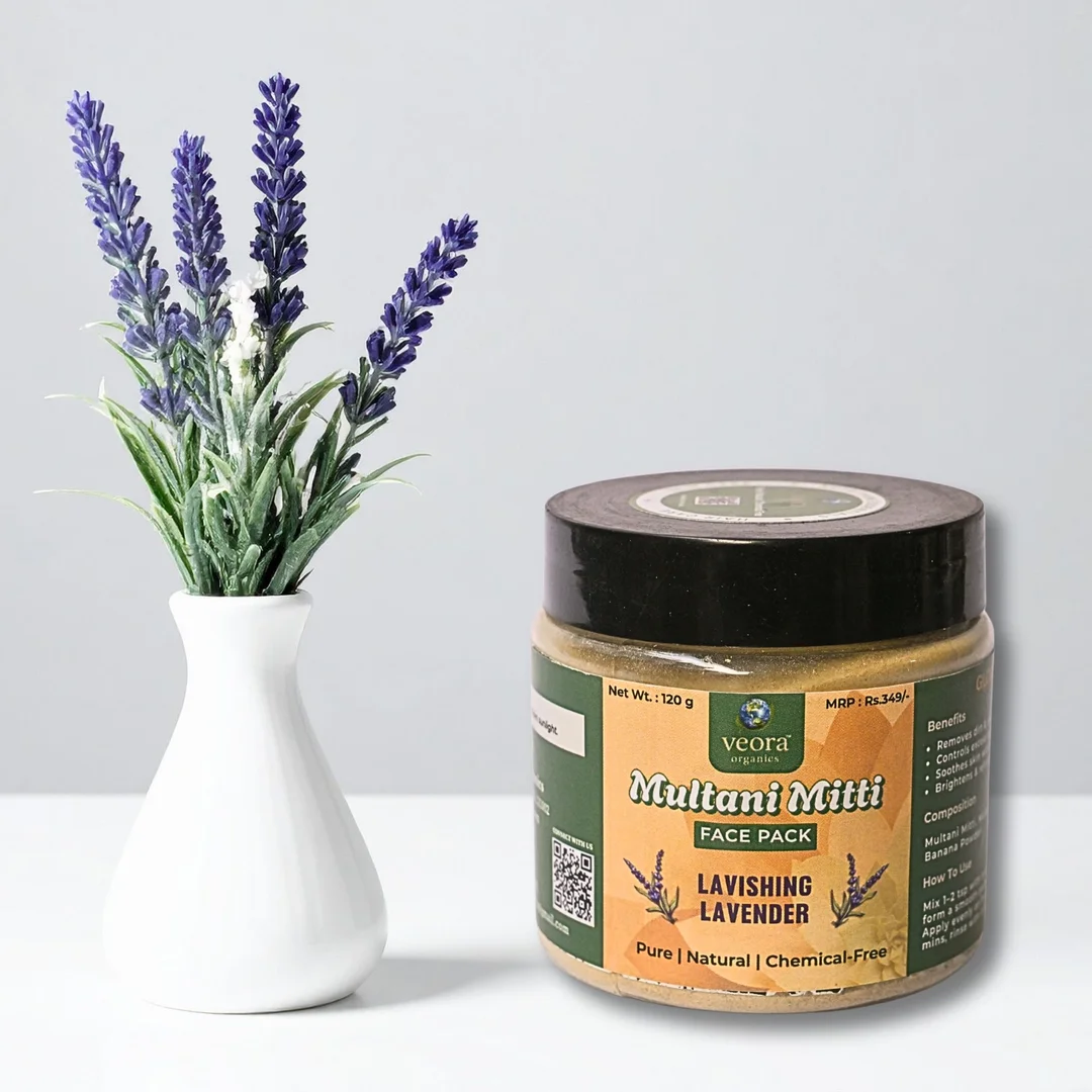Veora Organics Multani Mitti Face Pack with Lavender | Natural Skin Brightening Face Pack with Banana Powder, Mulethi & Chandan | Oil Control, Tan Removal & Deep Cleansing | Herbal Face Mask | 120g image 5