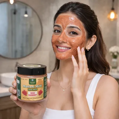 Veora Organics Multani Mitti Face Pack – Rose Harmony | Natural Skin Brightening Face Mask with Rose Petals & Orange Peel | Deep Cleansing, Oil Control & Tan Removal | Pure Chemical-Free Herbal Skincare | 120g thumbnail 3