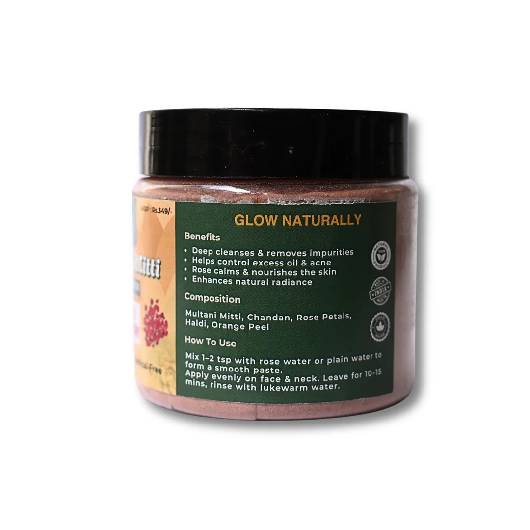 Veora Organics Multani Mitti Face Pack – Rose Harmony | Natural Skin Brightening Face Mask with Rose Petals & Orange Peel | Deep Cleansing, Oil Control & Tan Removal | Pure Chemical-Free Herbal Skincare | 120g image 5