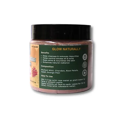 Veora Organics Multani Mitti Face Pack – Rose Harmony | Natural Skin Brightening Face Mask with Rose Petals & Orange Peel | Deep Cleansing, Oil Control & Tan Removal | Pure Chemical-Free Herbal Skincare | 120g thumbnail 4