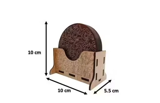6 Pack Brown Wooden Tea Coasters with Leaf Design and Holder | Laser Cut MDF Wood Table Coasters for Dining Table, Office & Home Decor | Heat Resistant Cup & Mug Coasters Set of 6 image 2