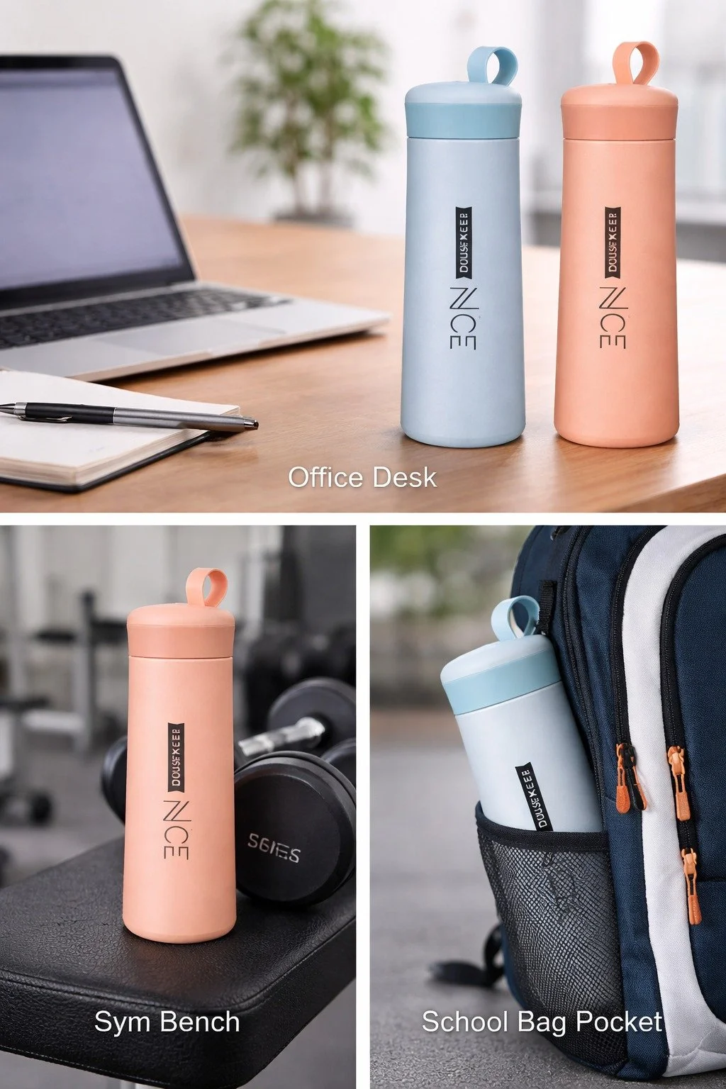 DOUSEKEER Nice Vacuum Insulated Water Bottle 500ml Stainless Steel Thermos Flask with Loop Lid Leakproof Hot and Cold Sipper Bottle for Office Gym School Travel Stylish Pastel Matte Finish Beverage Container for Boys Girls and Adults image 2