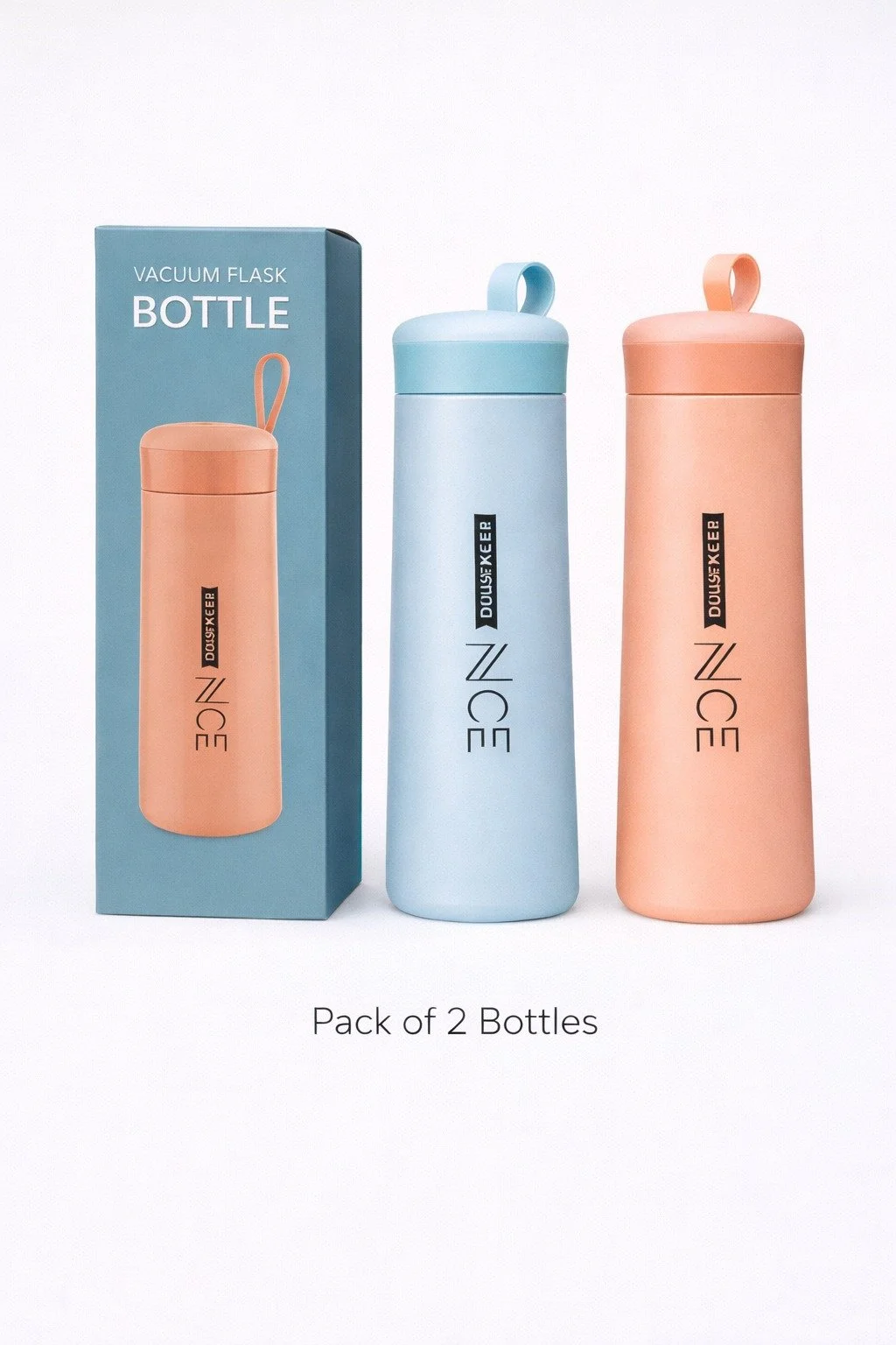 DOUSEKEER Nice Vacuum Insulated Water Bottle 500ml Stainless Steel Thermos Flask with Loop Lid Leakproof Hot and Cold Sipper Bottle for Office Gym School Travel Stylish Pastel Matte Finish Beverage Container for Boys Girls and Adults image 3