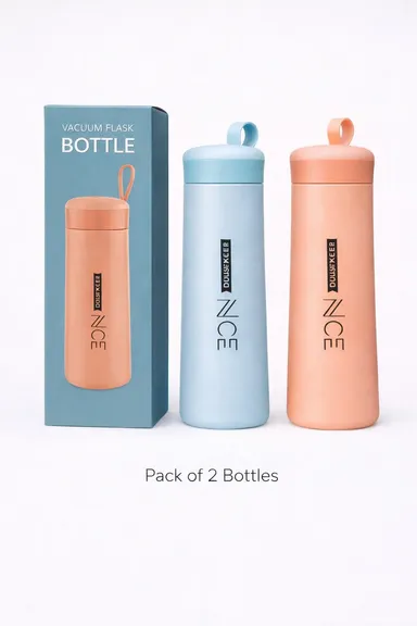 DOUSEKEER Nice Vacuum Insulated Water Bottle 500ml Stainless Steel Thermos Flask with Loop Lid Leakproof Hot and Cold Sipper Bottle for Office Gym School Travel Stylish Pastel Matte Finish Beverage Container for Boys Girls and Adults thumbnail 2
