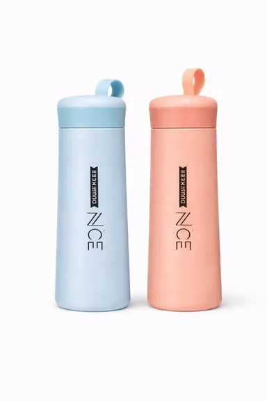 DOUSEKEER Nice Vacuum Insulated Water Bottle 500ml Stainless Steel Thermos Flask with Loop Lid Leakproof Hot and Cold Sipper Bottle for Office Gym School Travel Stylish Pastel Matte Finish Beverage Container for Boys Girls and Adults thumbnail 3